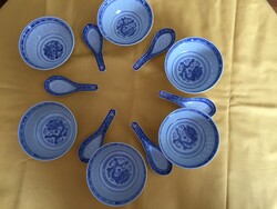 Jingdezhen kínai porcelán rizs szemes rizsmintás kínai porcelán tál és kanál 6 személyes