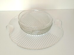 Vintage MCM üveg torta alátét tortatál tortás tál sütis kínáló 5 kistányér készlet skandináv/német