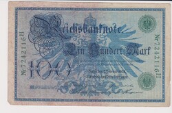 Német Birodalom 100 márka 1908 VF+  ropogós szép bankjegy