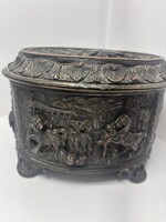 19th Century Oval Silver-Plated Copper Jewelry or Candy Box with Relief Decorations