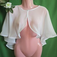 Hófehér színű, szatén szegélyes muszlin menyasszonyi pelerin, válltakaró - patentos