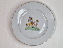 Régi Zsolnay mese vagy gyerek mintás porcelán lapos tányér szép állapotban 21,5 cm átmérőjű