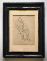 Szemlér Mihály(1833-1904): Nemes úr szablyára támaszkodik. Korábban aukconált.