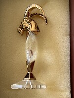 Swarovski kristály Bak figura 24 karátos arannyal bevont szarvval és talprésszel, 8 cm magas