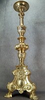 Monumentális 62 cm-es antik olasz bronz gyertyatartó – 5,5 kg, oroszlánmancsos historizáló dísztárgy