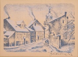 2A198 Ismeretlen jelzéssel : Téli utca látképe rézmetszet