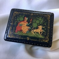 Orosz Palekh Lakk Ékszer Tartó Doboz Kézi festésű Mese Illusztráció kis púpos lovacska ló paripa fiú