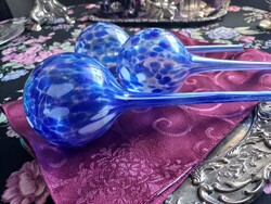 Houseplant Dripper - Colorful Blown Glass Globe with Stem / Blue Marbled 3 pcs