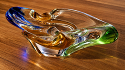 František Zemek - Mstišov "Rhapsody" cseh üveg dísztál (Bohemian glass)