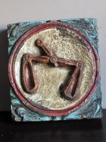 Brutalista vintage kerámia falikép – Mérleg (Libra) zodiákus
