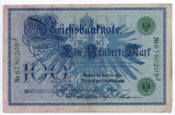 Németország 100 német birodalmi Márka, 1908, zöld pecsét