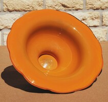 Classic art deco orange-black “tango” glass bowl - kralik/loetz style, 1920s-1930s