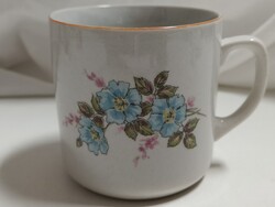 Zsolnay porcelán nagyobb méretű kék virág mintás bögre, pajzspecsétes