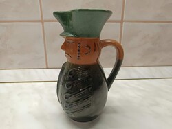 Zöld mázas füles Miska kancsó retro kerámia nem sérült