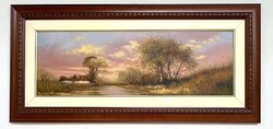 Jakubik István Napfelkelte a tanyánál 24x70 cm + keret