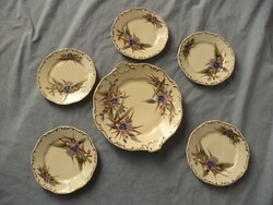 Régi zsolnay porcelán süteményes készlet búzavirág mintás sütis készlet hibás hiányos készlet