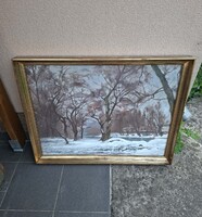 Bánovszky Miklós: Téli tájkép - Képcsarnokos olajfestmény 86 x 66cm