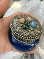 Millefiori olasz fém, üveg szelence ékszertáró,fedeles ,ékszeres