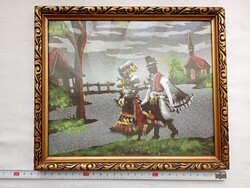 Falikép selyemkép - hazafele pirkadatkor magyar népviseletbe öltözött pár keret 27x23cm  kép24x20cm