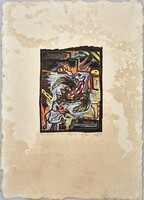Ef Zámbó István - Termékeny kampó 46 x 33 cm színezett linómetszet, merített papír
