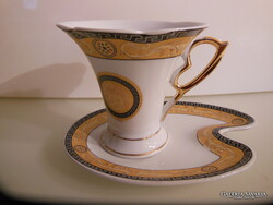 KÁVÉS SZETT - ÚJ - PORCELÁN - CSÉSZE - 10 x 9 cm -  2,5  dl - 16 x 12 cm - ARANYOZOTT