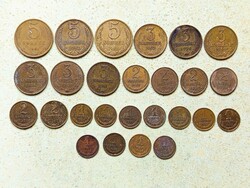 Szovjetunió Oroszország 26 db Különböző Érme 1 2 3 5 Kopek Kopejka 1961-1989