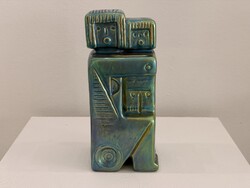 Zsolnay eozin figura Török János terve kétfigurás könyvtámasz modern retro mid century