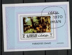 Ajman 1970 - Jan Bruegel: Paradicsom (részlet) emlékblokk - Pecsételt