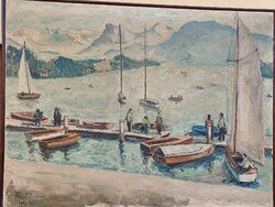 HATALMAS "PINTÉR" SVÁJCI TÓ VITORLÁSOKKAL FESTMÉNY