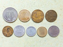 Jugoszlávia 9 db Különböző Érme 1 2 10 20 50 100 Dínár 1953-1989