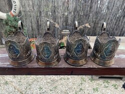 Old Russian alpaca tea cup holders from the 1950s-60s, 4 pcs.