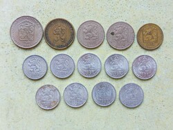 Csehszlovákia 14 db Különböző Érme 10 20 50 Halierov Haller 1 2 Korona 1962-1989