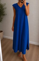 Királykék V-nyakú ujjatlan maxi ruha – XXL / 44-46