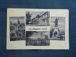 Képeslap,Kiskunfélegyháza,városháza,Petőfi szobor,szálló,városi látkép,részlet,1956-