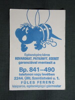 Kártyanaptár,Füles Ferenc,rovar,patkány,egér irtó,Úri,grafikai,reklám figura,  1983   (licites)