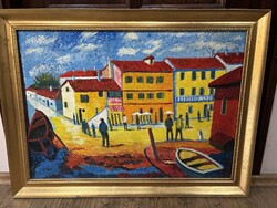 Festmény -mediterrán utca részlet