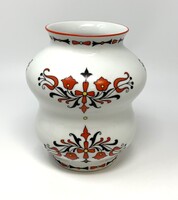 Zsolnay jelzett kézzel festett porcelán váza népi virágos motívummal (17cm) RZ