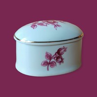 Hollóházi porcelán ovális ékszertartó – „Erika / Hajnalka” mintás, jelzett