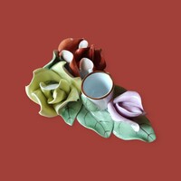 Aquincum porcelán gyertyatartó három rózsával – kézzel festett, jelzett