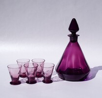Antique Art Deco Bohemian Deep Purple Amethyst Glass Liqueur Set Circa 1930s