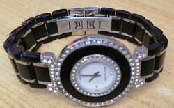 Fashionable Brand Jewelry Watch for Ladies. Black Ceramic Strap, with Crystals