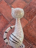 Retro nagyszemű kerámia cica / macska figura (Gorka Lívia stílus)