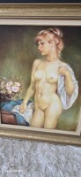 Csomor Katalin 50x60cm Női akt olaj festmény, galériában  vásárolt eladó.Hibátlan állapotú.