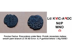 Nero provinciális pénze Judaea Prutah Porcius Festus procurator Verdehibás!