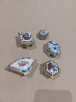 Porcelán ékszeres dobozok, szelencék 5 db együtt