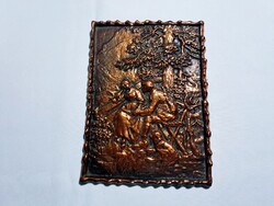 Jelenetes réz (bevont) domború falikép 20 x 14 cm, 500 gr!