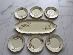 ZSOLNAY VIRÁGMINTÁS PORCELÁN SÜTEMÉNYES, SZENDVICSES KÉSZLET