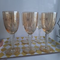 6db kézzel festett irizáló felületű csavart lábú szép havasi gyopár mintás boros pohár