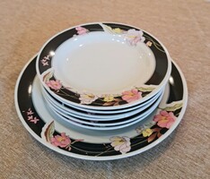 Vintage Black Flower Pattern Porcelain Serving Set – 7 Pieces