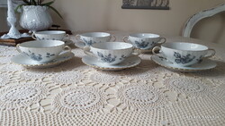 Gyönyörű,rózsás porcelán teás-krémleveses készlet